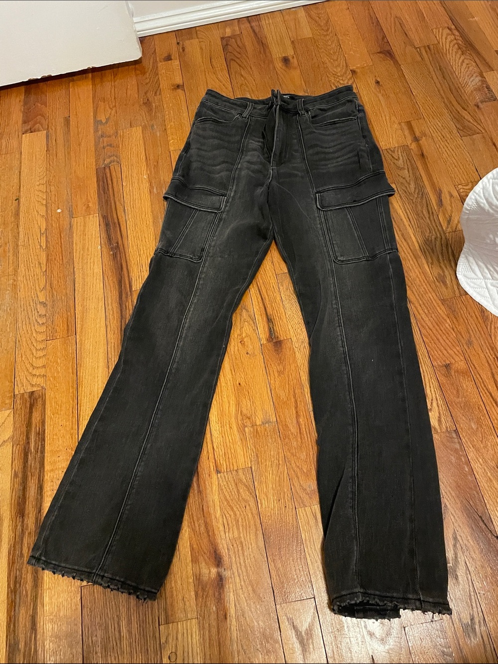 Aqua Black Cargo Flare Jeans